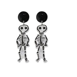 Halloween Earrings Skeleton Bone Man Acrylic Stud Party Costume - 2.5" Long